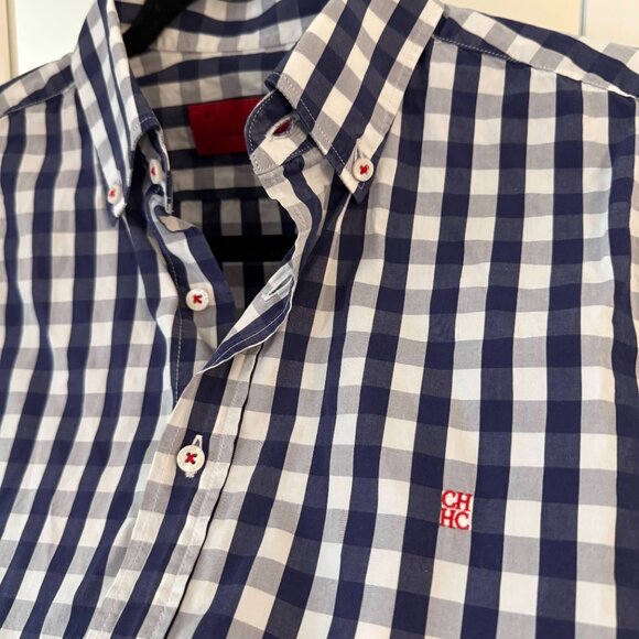 Carolina Herrera CH Navy White Gingham Button Down Shirt 15½ Men’s Dress Shirt - Picture 5 of 6
